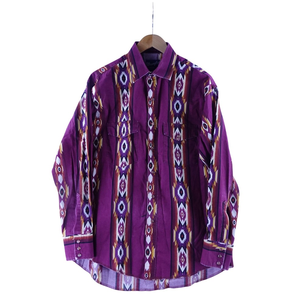 Wrangler Mens Large Purple Aztec Southwestern Pearl Snap Brushpopper Western